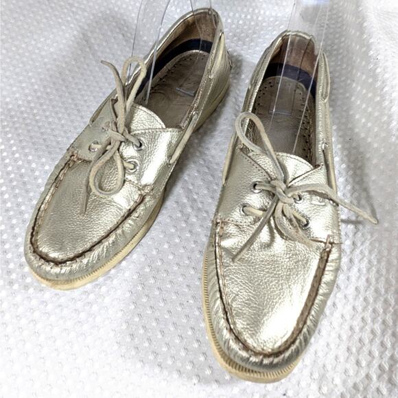 SPERRY TOPSIDER! GOLD GENUINE LEATHER BOAT SHOES NON-MARKING WHITE SOLE! SZ 9.5M - Picture 10 of 10